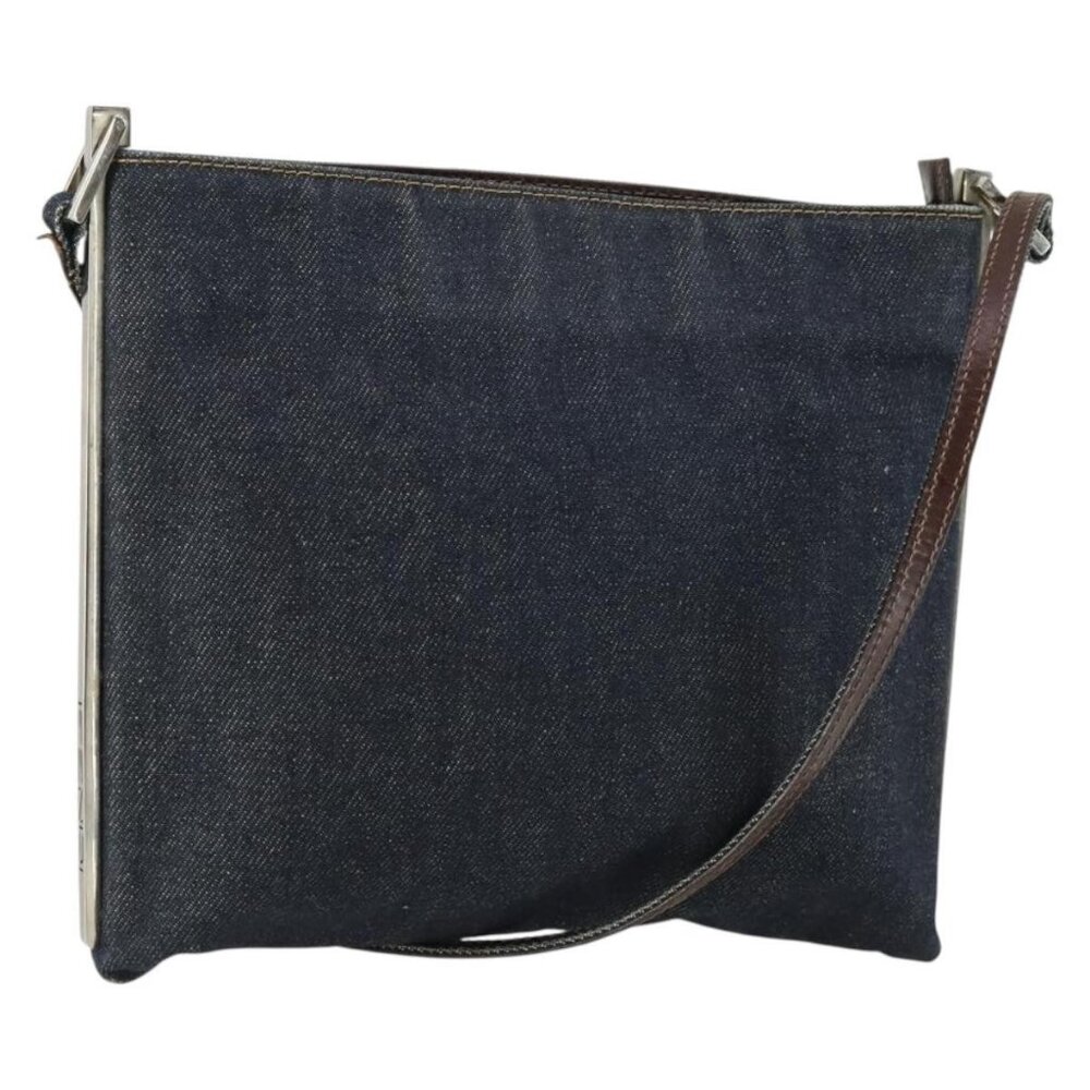 Authentic FENDI Shoulder Bag Denim Blue Silver